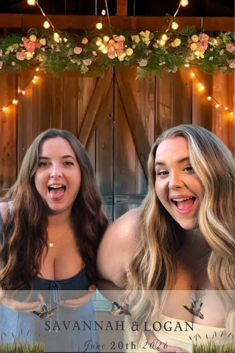 Two guests smiling at the J Crew digital LED photo booth